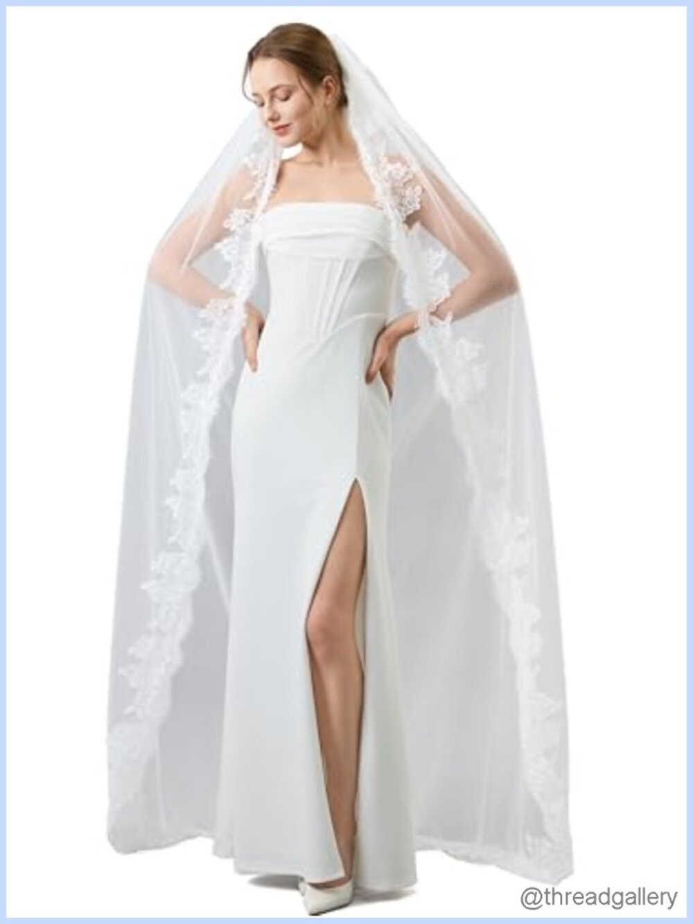 79 Inch Chapel Length Lace Tulle Wedding Veil with Metal Comb